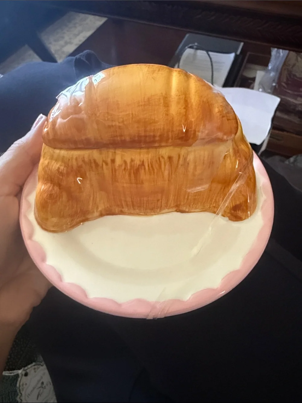 Yellow Ceramic croissant Candle
